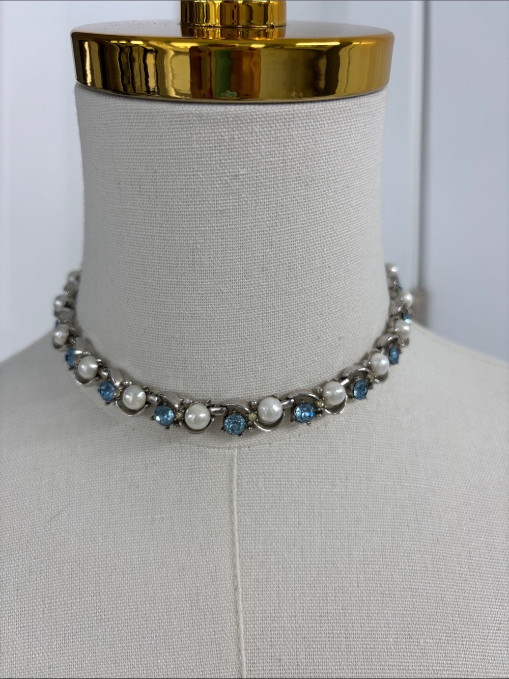 Pearl and Blue Crystal Choker Necklace - Elegant Women’s Jewelry